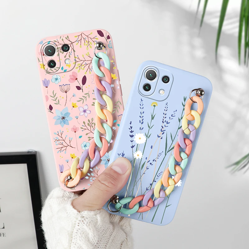 Чехол с ремешком на запястье и цепочкой для Xiaomi Mi 11 Lite 5G NE 6 55 &quot мягкий