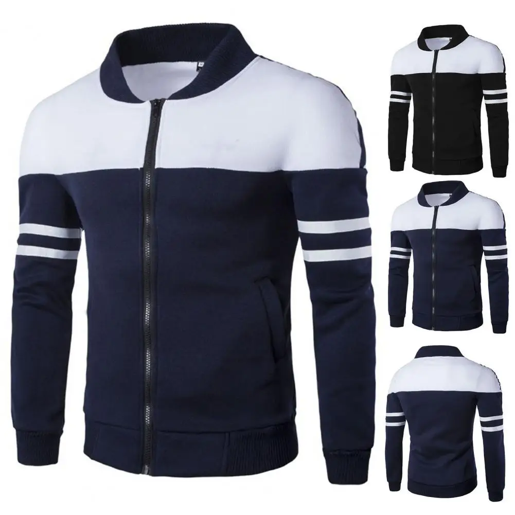 

Warm Stylish All Match Men Jacket Stripe Men Coat Wear-resistant for Work