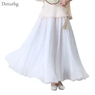 Шифоновая Макси-юбка женская трехслойная в Корейском стиле, Пляжная гофрированные длинные юбки с завышенной талией в японском стиле Харадзюку, размеры XS-XL, SK274, весна-осень