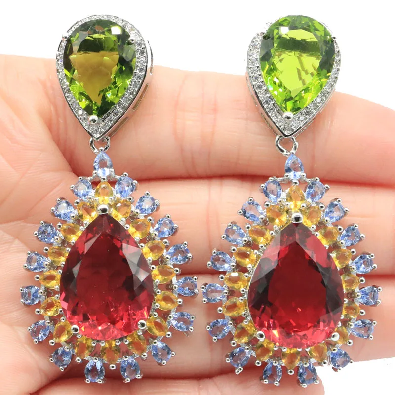 Женские серебряные серьги 60x28 мм Разноцветные длинные крупные тяжелые из серебра