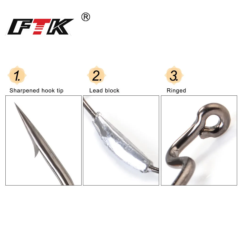 FTK 5pcs/pack 2#-4/0 Fishing Soft Worm Jig Lead Lure Hooks High Carbon Steel Wide Super Lock Fishhooks Softjerk | Спорт и