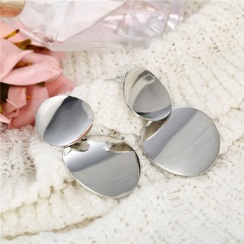 Модные металлические геометрические двойные круглые Висячие серьги для женщин