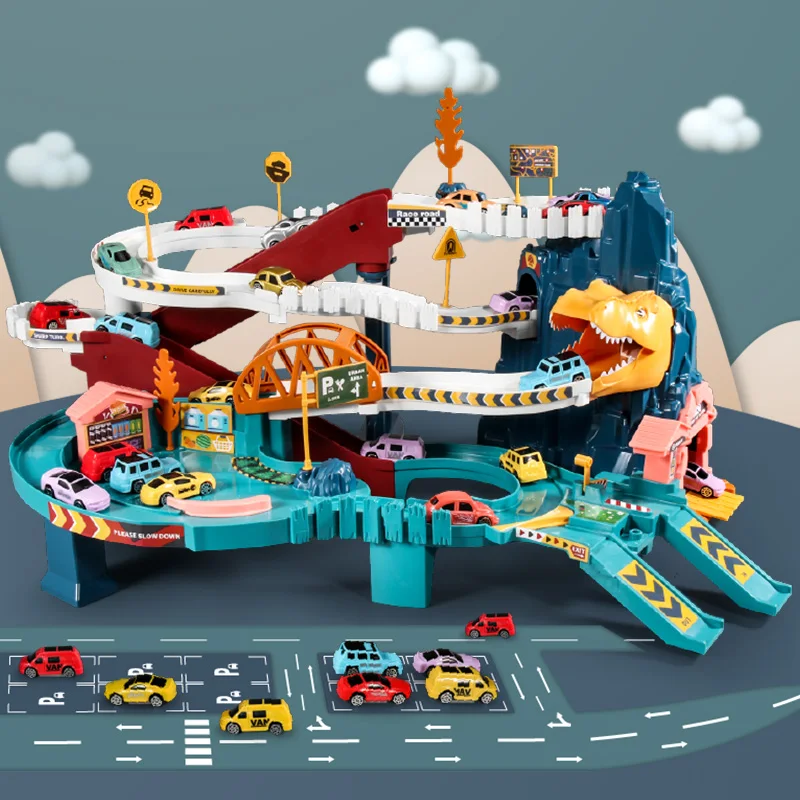 

Jouets de course de voiture de dinosaure Montessori pour enfants de 2 4 ans, jeu de socit d'aventure, jeu de Table pour garon