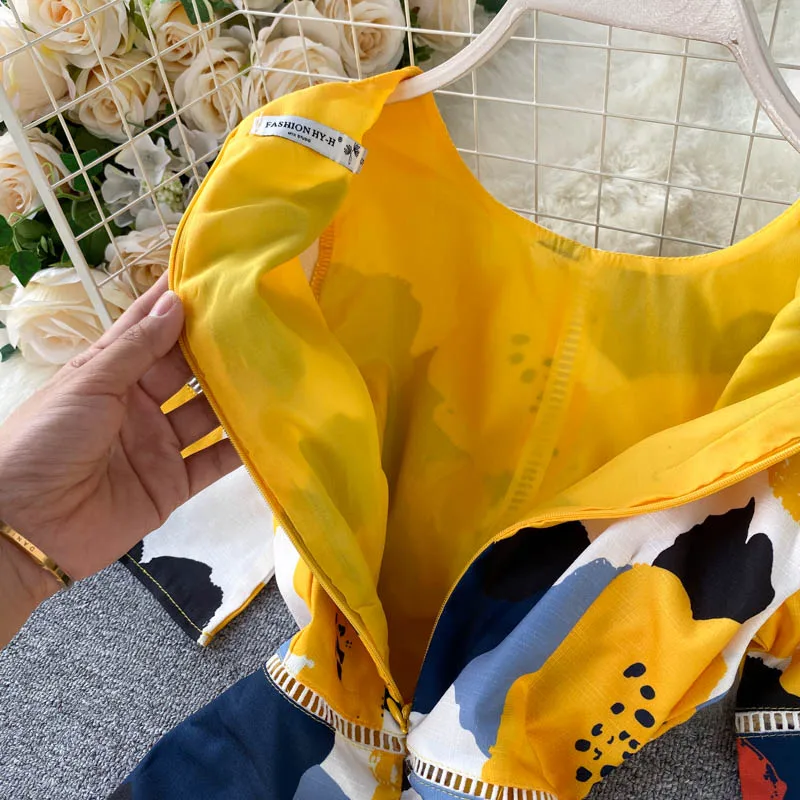 Женское платье с коротким рукавом желтое элегантное цветочным принтом