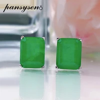 pansysen pure 925 sterling silver 8x10mm emerald paraiba tourmaline gemstone women stud earrings white gold color fine jewelry