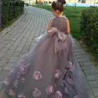 Платье для девочки с цветочным принтом на заказ, пышное Тюлевое прикрепляемое платье со шлейфом и 3D цветами, платье принцессы для дня рождения