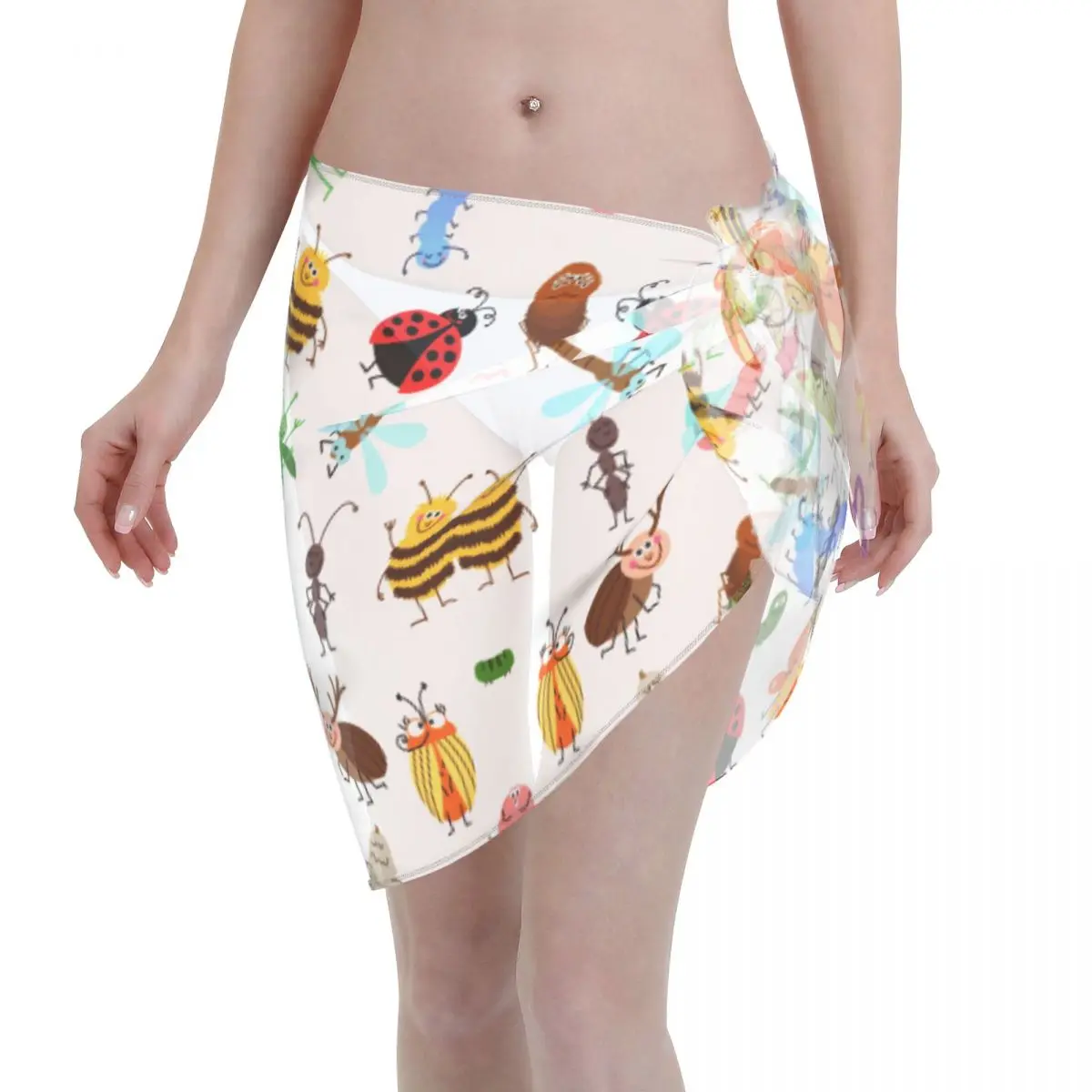 

2021 Женская одежда для плавания, накидки для бикини, кафтан, саронг, пляжные сексуальные юбки, милые Мультяшные насекомые, купальник, накидки