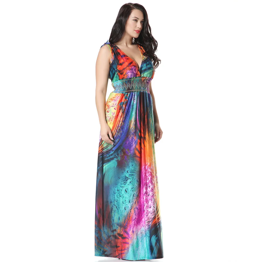 Новый 2020 Для женщин Летнее Boho праздничное пляжное платье размера плюс 7XL Печатных
