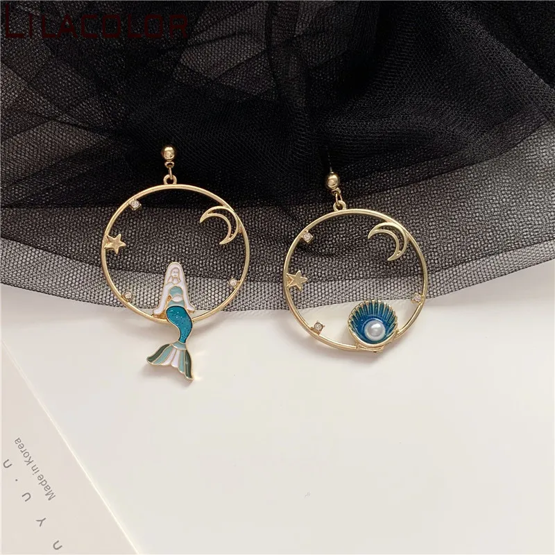 Lilacolor S925 Серебряная игла Корейская супер фея девушка серьги Простой Русалка