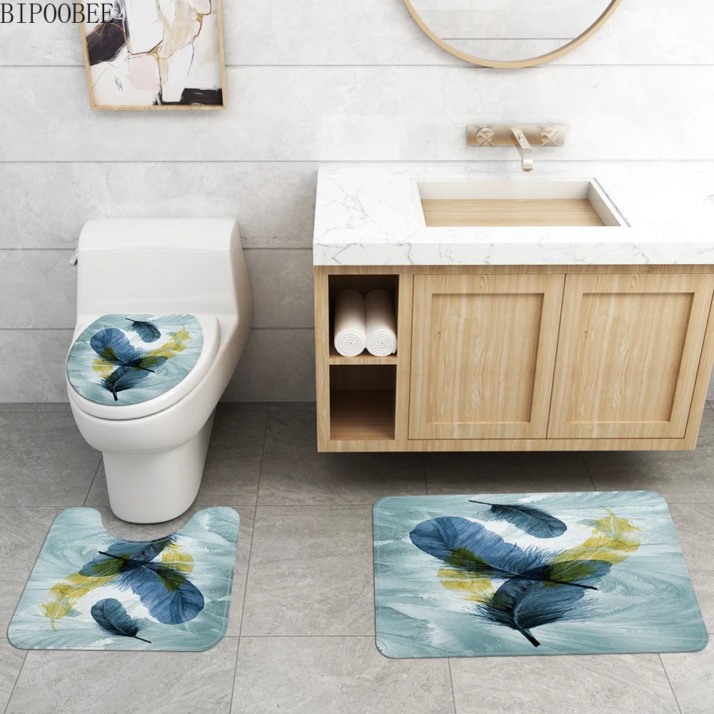 Творчество искусство перья Ванная комната Шторы s комплект пьедестал коврики для