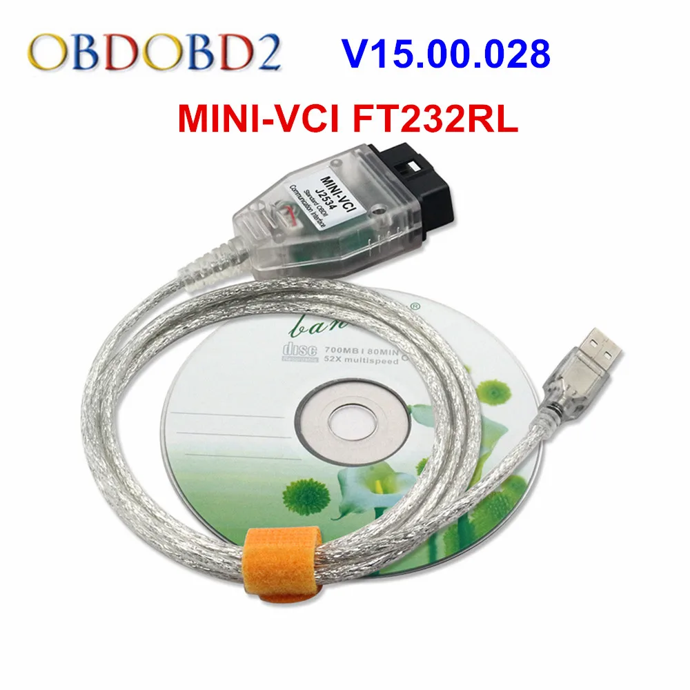 Новейший интерфейс V15.00.028 MINI VCI для TOYOTA TIS Techstream MINI-VCI FT232RL Chip J2534 OBD2 Диагностический
