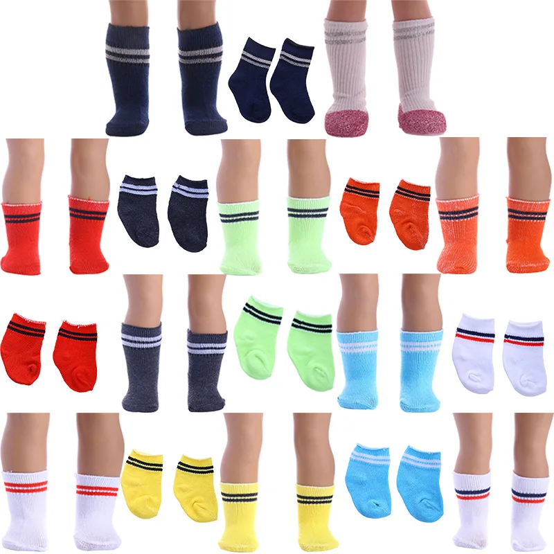 

Doll Socks Striped&Solid Color Socks For 18 Inch American & 43Cm Baby New Born Doll For Our Generation Doll Daily Life
