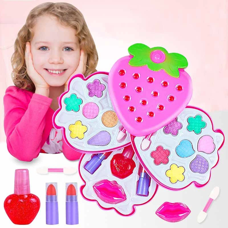 

New Creative Children Cosmetics Multi-layer Suit Girl Healthy Play House Toy Girl Strawberry Makeup Color Box Gift