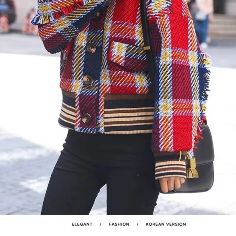 

Retro Plaid Woolen Coat Female Winter New Style Korean Short Beautiful Woolen Coat Padded Shirt