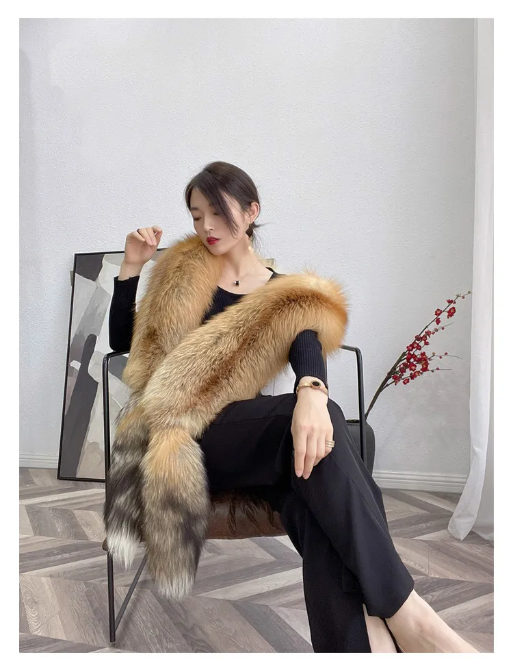 WGLUVF 2022 European and American whole fox fur shawl whole fur fur double-sided fur scarf men and women warm winter long scarf