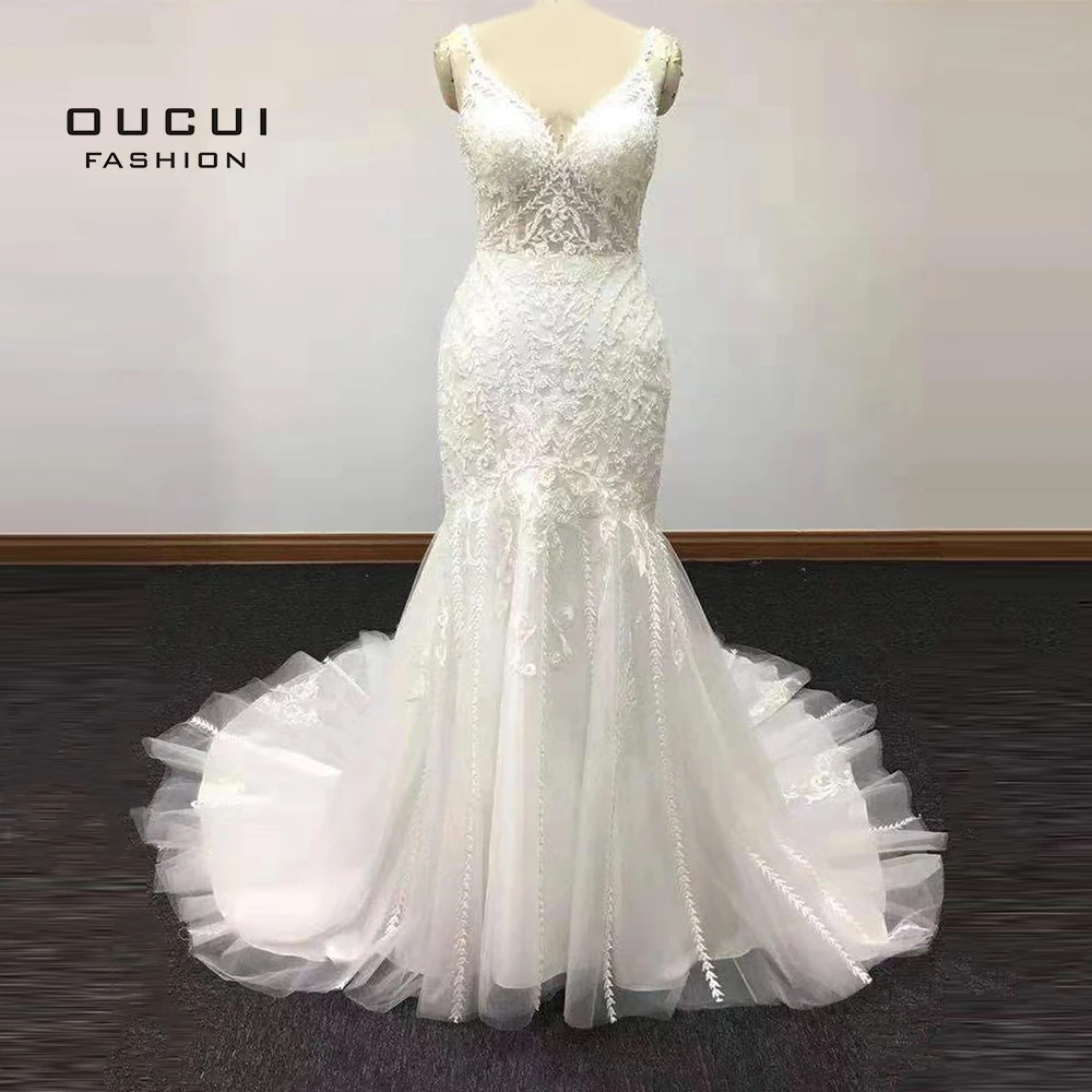 Кружевное элегантное длинное свадебное платье русалка модель 2019 года винтажное