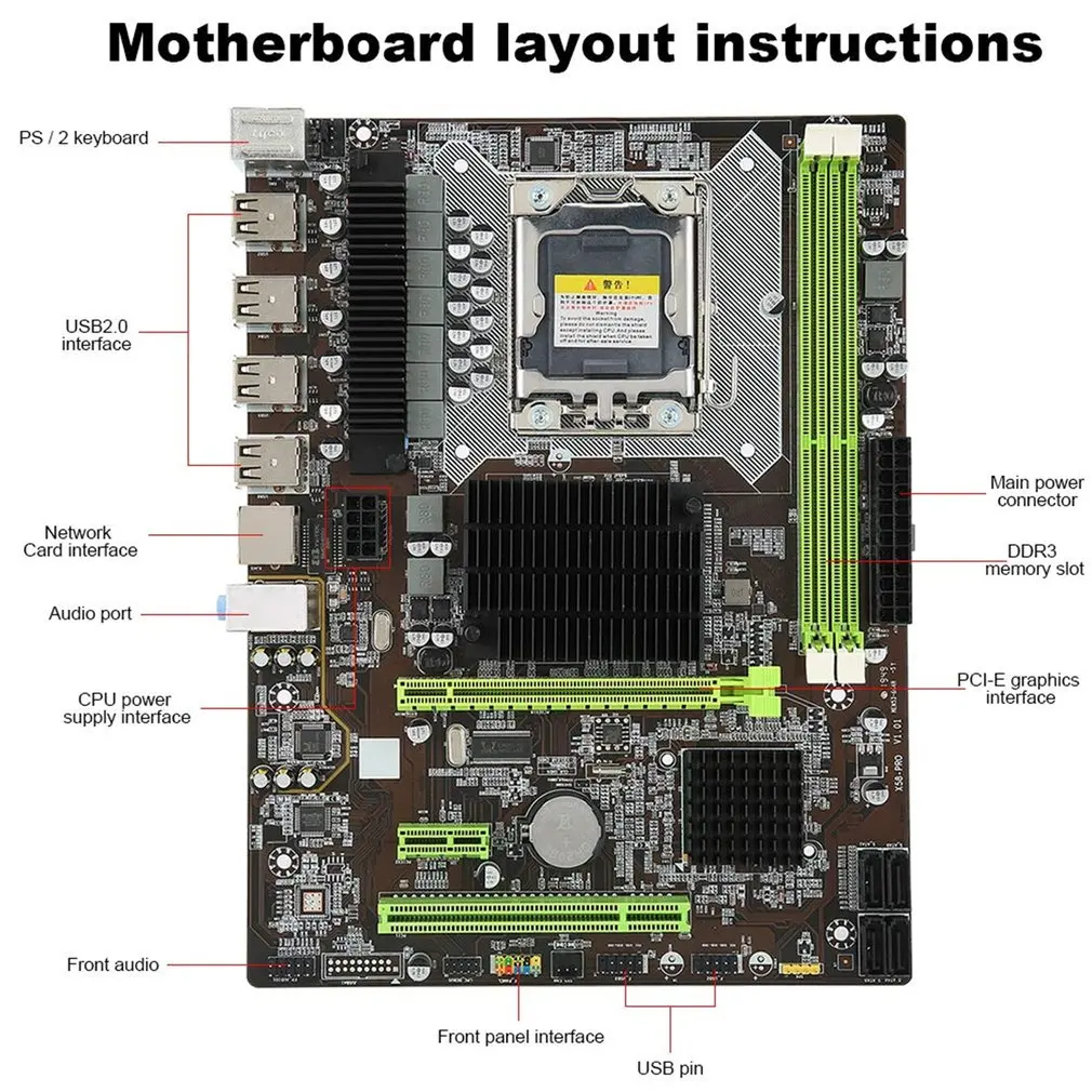 2021 new main board x58 pro large board ddr3 supports a card n card desktop computer main board gigabit network card free global shipping