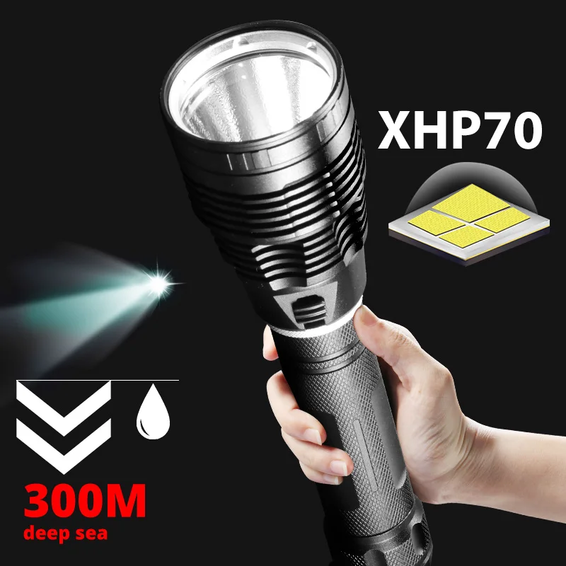 

Super Bright XHP70.2 Diving Flashlight IPX8 Highest Waterproof Rating Professional Dive Light Powered By 26650 Battery Hand Rope