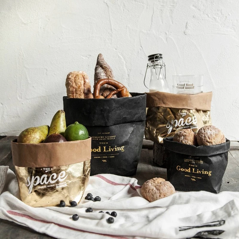 Моющаяся сумка для хранения из крафт-бумаги скандинавские небьющиеся растения