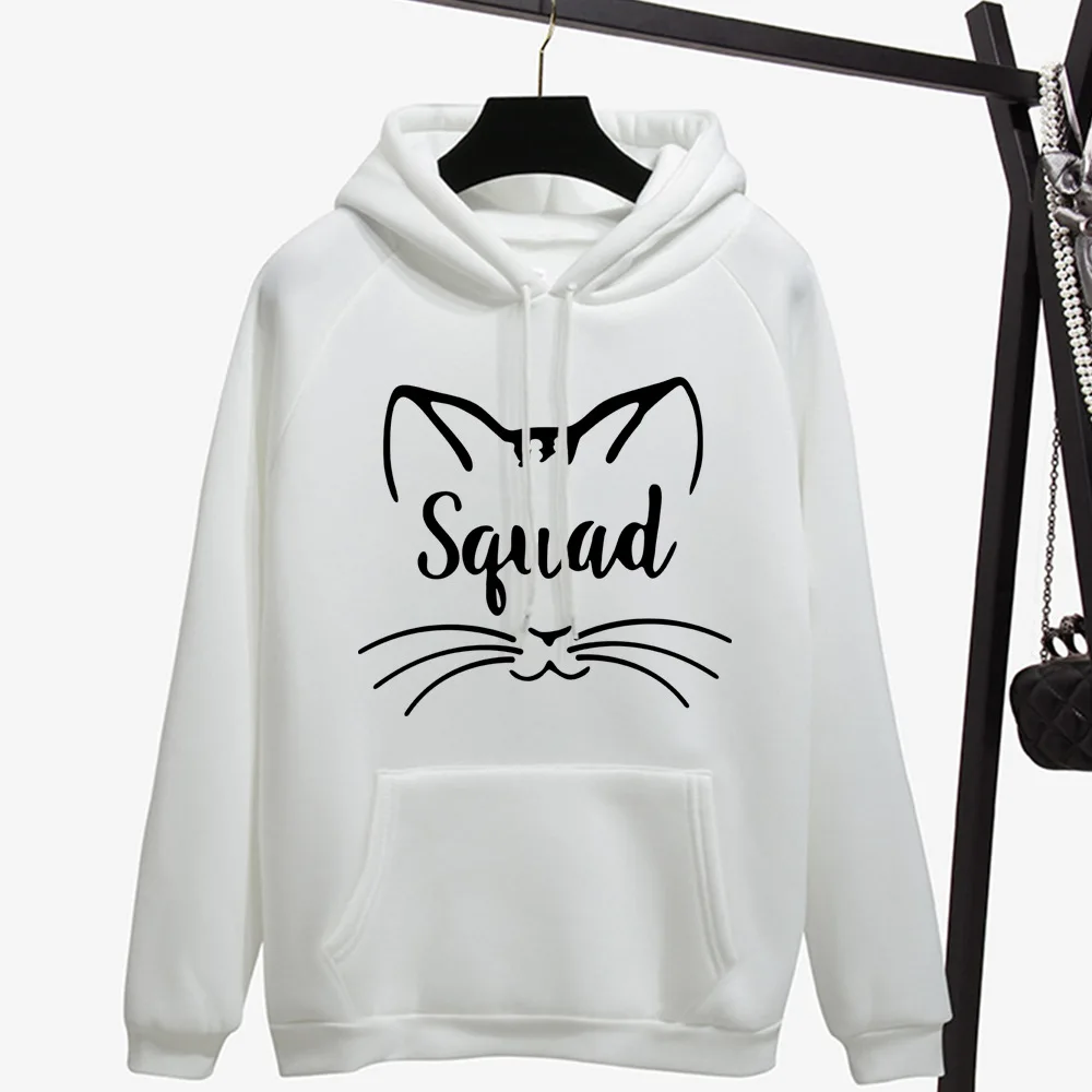 

2020 Women Hoodies Autumn Warm Hooded Pullovers Cartoon Cart Printed Pocket Sweatshirts Female Winter Cold Clothing XS-2XL