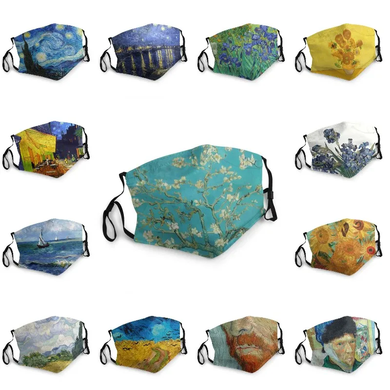 

Famous Painting Van Gogh Almond Blossoms Mask Starry Night Sunflowers Anti Haze Dust Protection Cover Mask Respirator Muffle