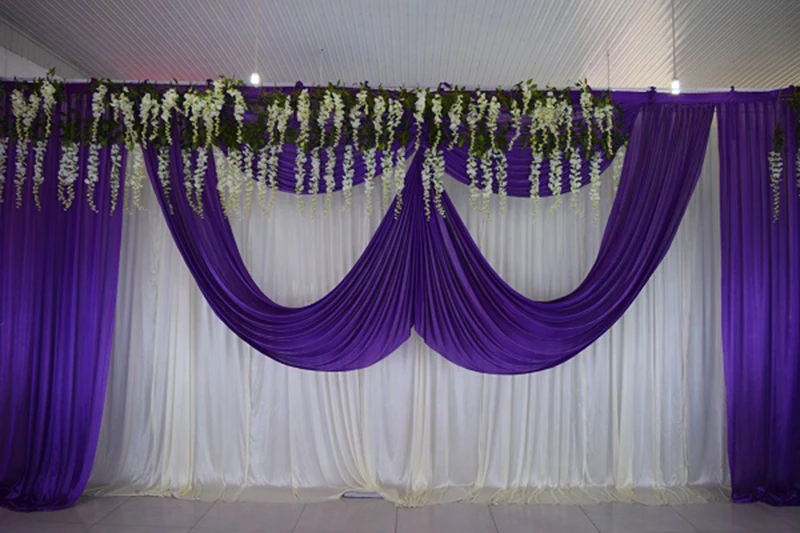 

10 футов * 30 футов (3 м * 6 м 3 м Высота 6 м ширина белого фиолетового свадебного фона занавеска с подвесками Свадебные занавески декорации часть ...