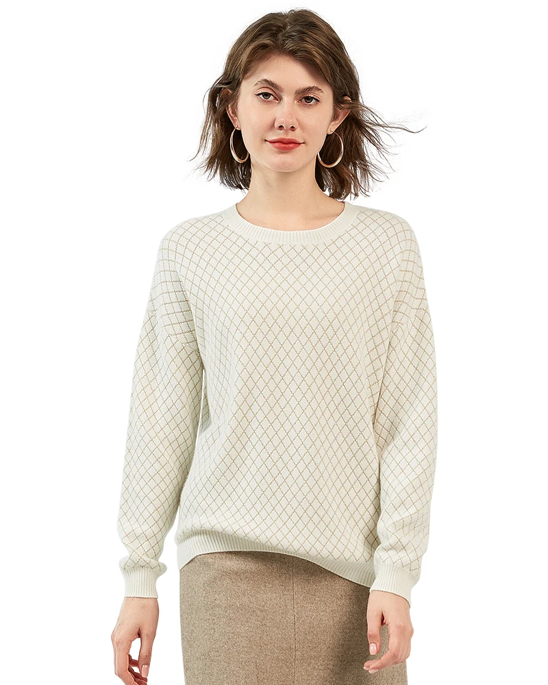 

Zhili Women's 100% Cashmere Rhombus Knit Crewneck Sweater