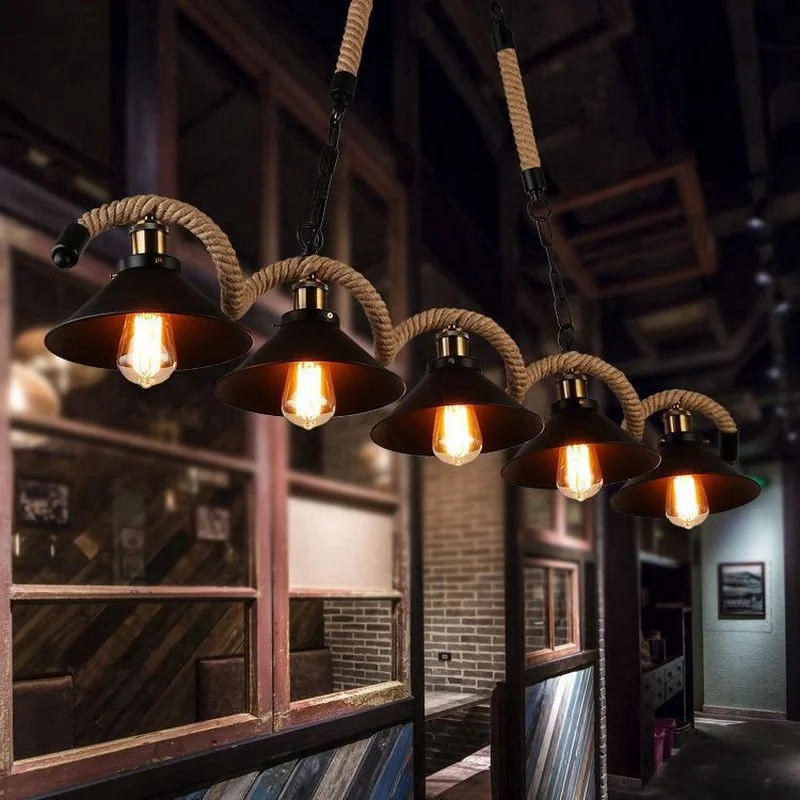 

American Industrial Retro Iron Pendant lights LED living room suspension luminaire Bar restaurant loft rope hanging lamp