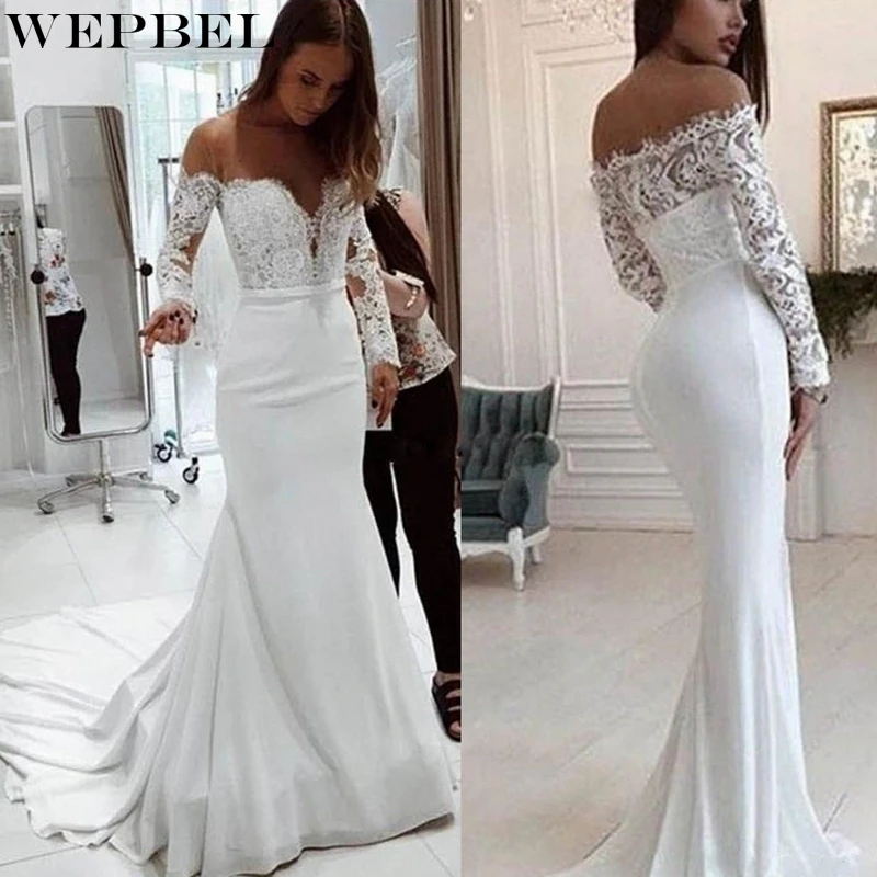 

WEPBEL Dress Autumn Sexy Slim Lace Embroidery Stitching Dress Women's Elegant Long Sleeve Backless Strapless Solid Color Dress