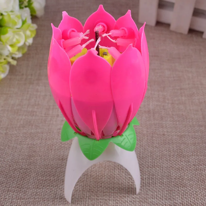 

Joy Singing Music Birthday Candle Monolayer Lotus Candle Flowering Music Candle AA