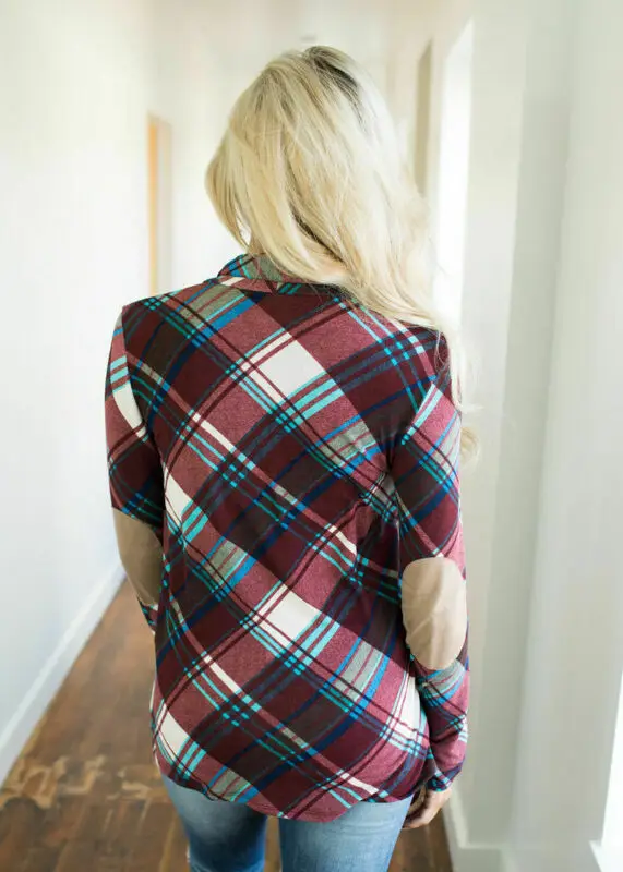 Осенняя женская обувь буйвол красный плед кардиганы с длинным рукавом локтевыми