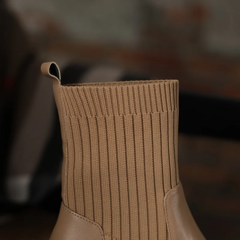 

ZVQ Women Ankle Boots New Style Square Toe Fashion High Heels Mixed Material Leather Women Shoes Slip On Winter Booties 40 CN