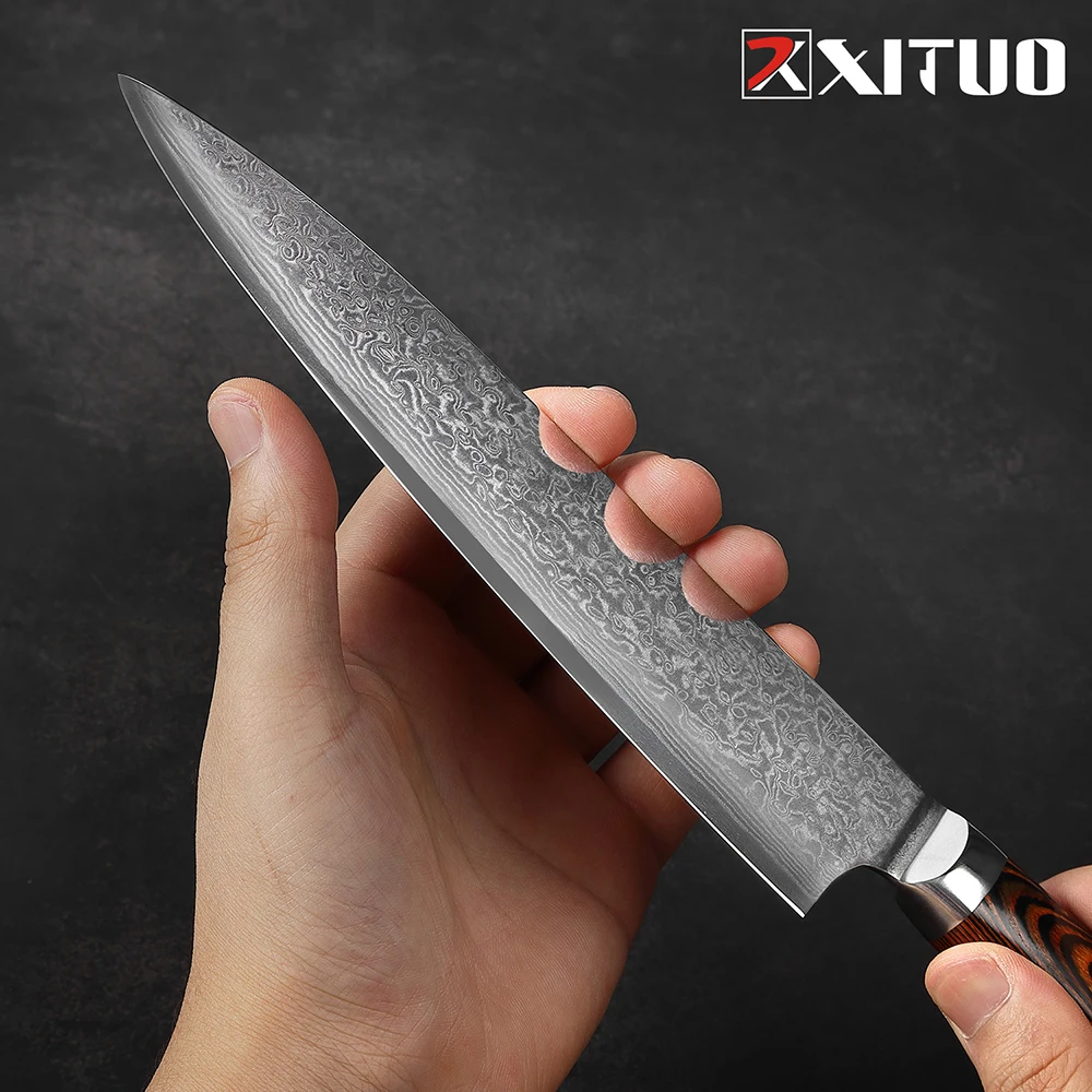 

XITUO Knife Set VG10 Damascus Steel Slicing Chef Santoku Boning Bread Cleaver Meat Paring Nakiri Kitchen Knife Set Wood Handle