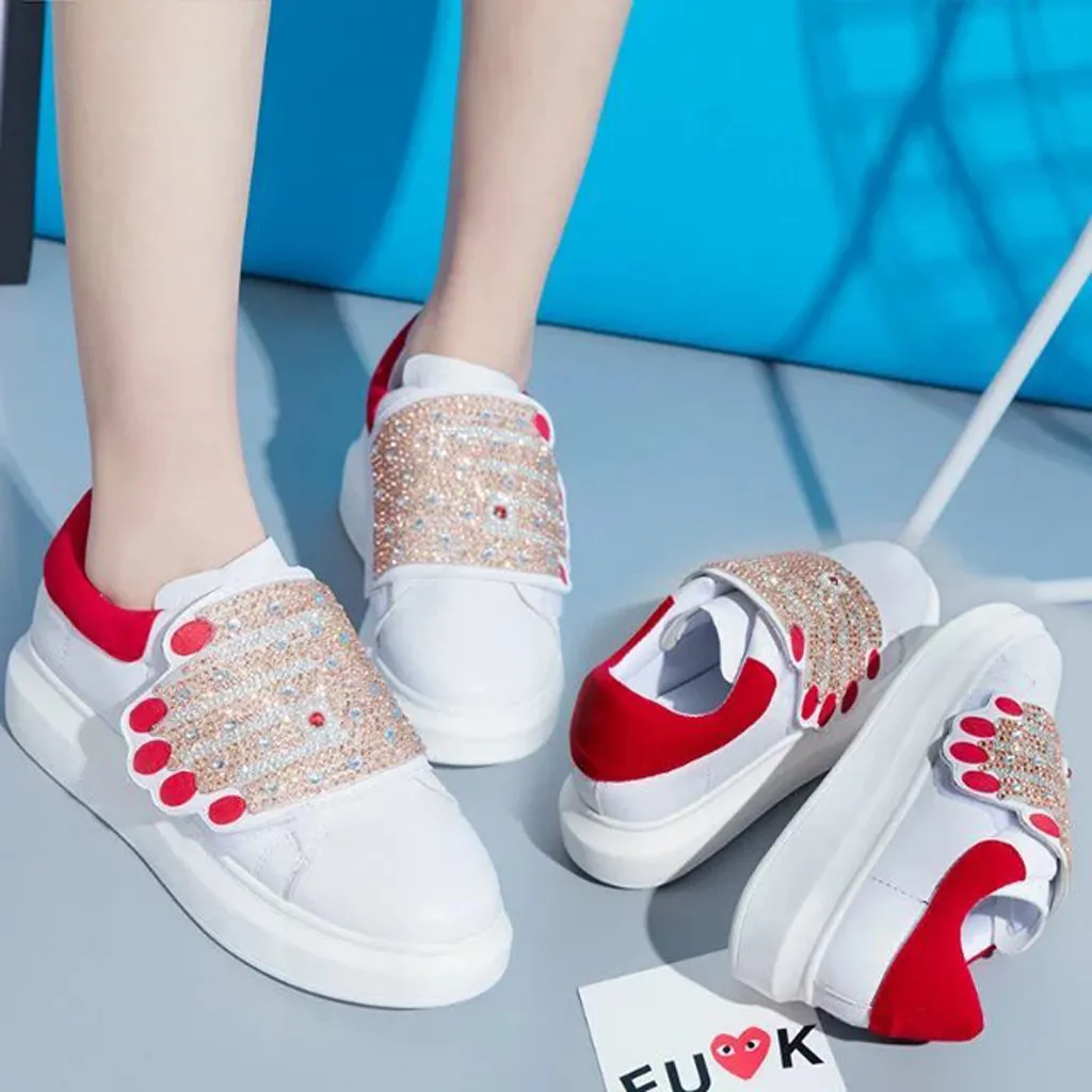 Новая модная спортивная обувь Для женщин шить Стразы повседневная на плоской