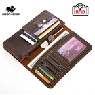 Мужской кошелек из натуральной кожи BISON DENIM, Длинный кошелек на молнии с отделением для карт, Винтажный Мужской клатч, QB004-2043