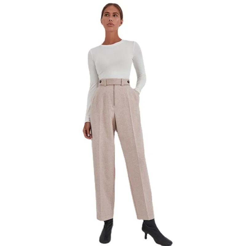 

Elegant High Waist Pencil Pants Women Basic Solid Casual Trousers Fashion Zipper Patchwork Long Pant Ladies Fashion Trousers
