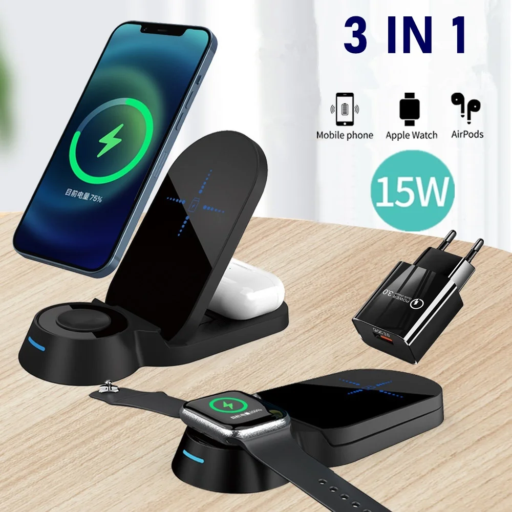 

Tongdaytech 3IN1 Qi Wireless Charger For Iphone XS 11 12 Pro Max 15W Fast Induction Charging Charger For Apple Watch Airpods Pro