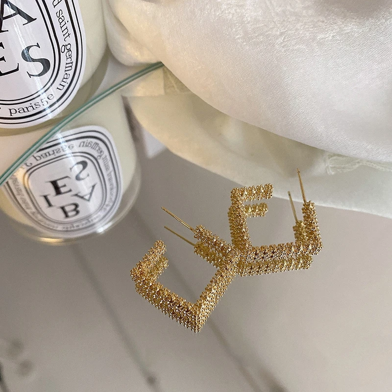 

MENGJIQIAO 2020 Fashion Geometric Metal Square Hollow Hoop Earrings For Women Girls Simple Oorbellen Party Jewelry Gifts