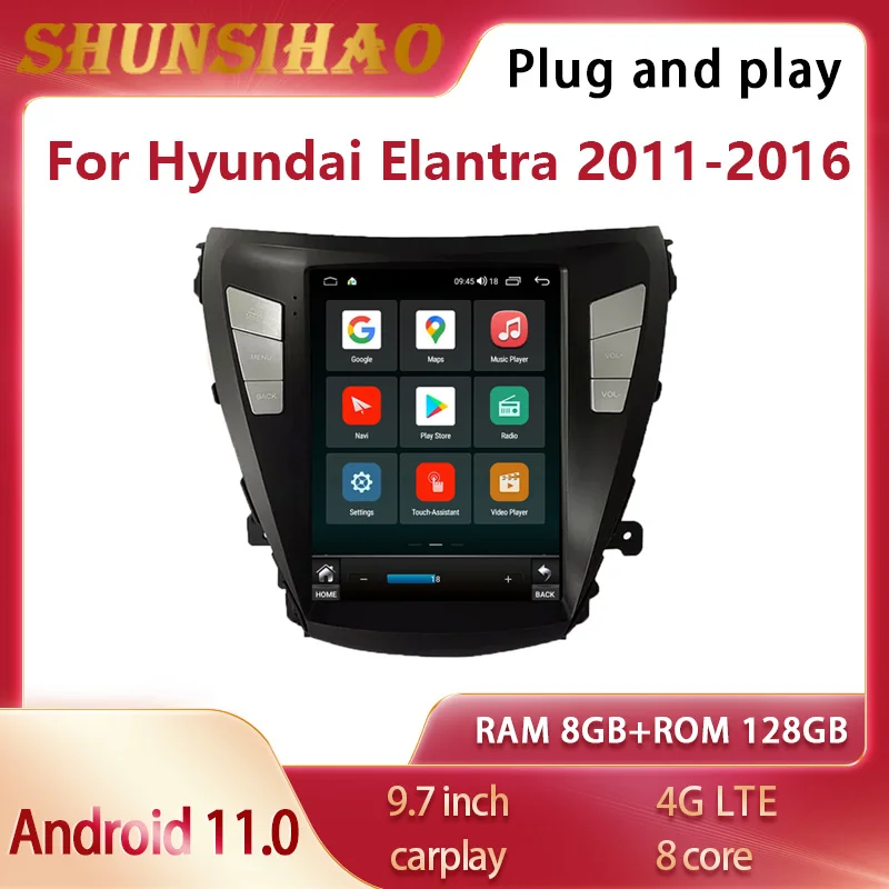 

Автомобильный радиоприемник в стиле Tesla, GPS-навигация, Авторадио для 9,7 "Hyundai Elantra 2011-2016, Android 11, CarPlay, мультимедийный плеер, стерео 128G
