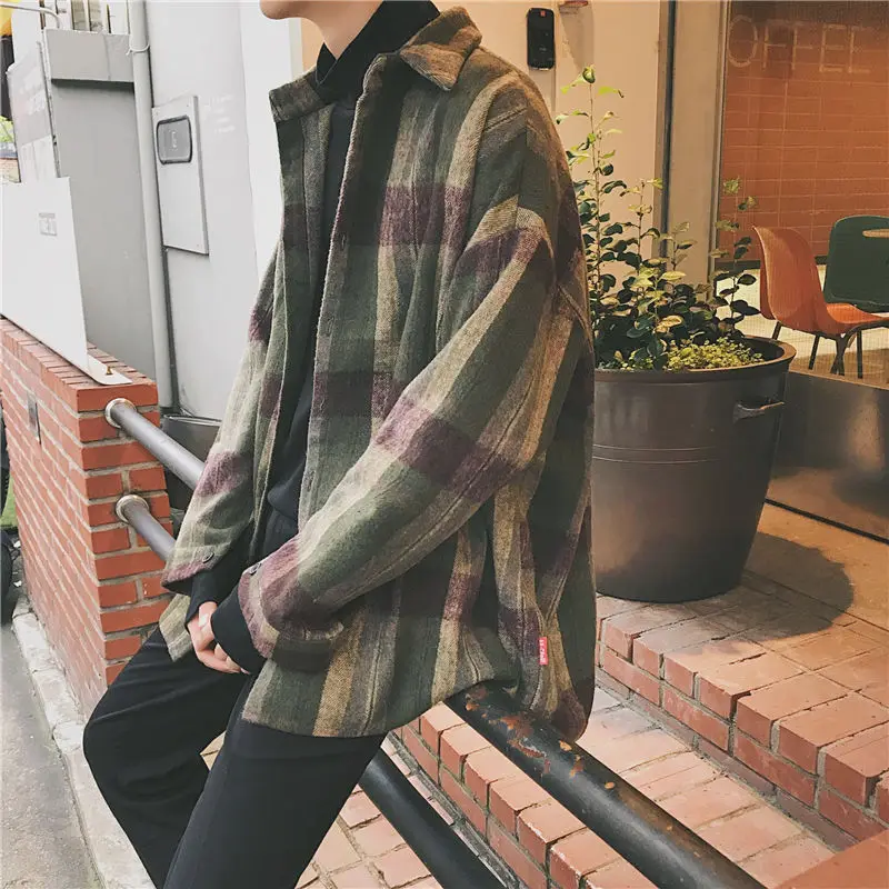 

Men Full Sleeve Plaid Jacker Spring And Autumn Outwear And Solid Color Causal Style Overcoats