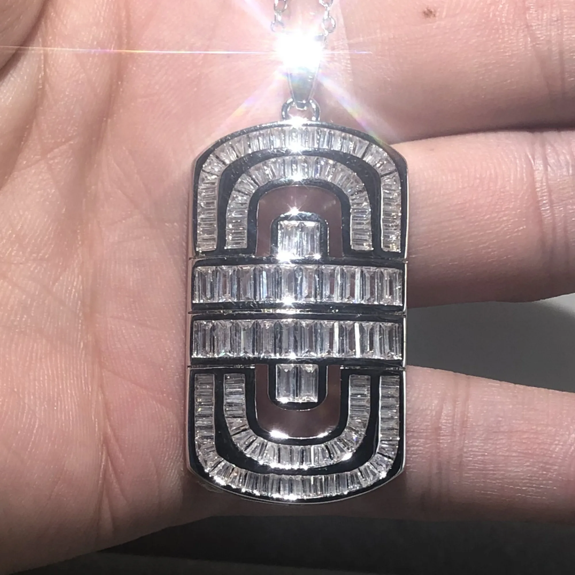 

Big S925 Sterling s925 Exquisite Diamant Pendant Necklace Women men Luxury Square Cocktail With chain Necklace Jewelry Gift