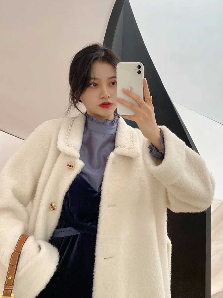

JCHB 2021 High Quality Real Fur Coat Female 100% Wool Korean Style Woman Jacket Autumn Winter Clothes Women Manteau Femme Pph29