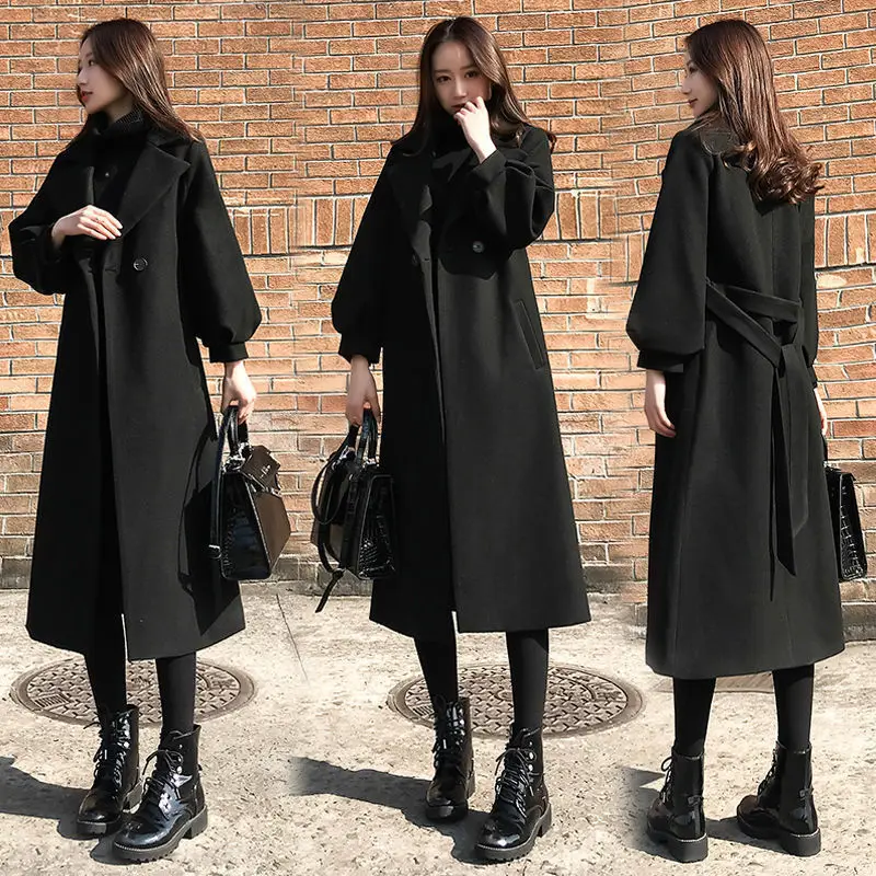 

2021 Autumn And Winter Woolen Coat Ladies Plus Size Windbreaker Long Over The Knee Loose Thick Woolen Coat