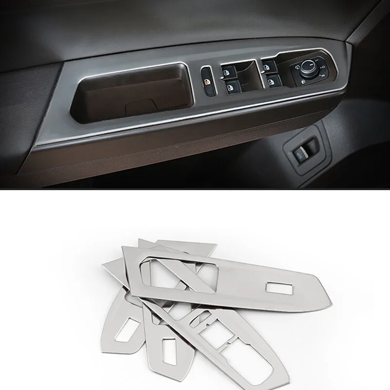 

For Atlas Teramont 2017 2018 Stainless steel Car Door Window glass Lift Control Switch Cover Trim car styling accessories 4pcs