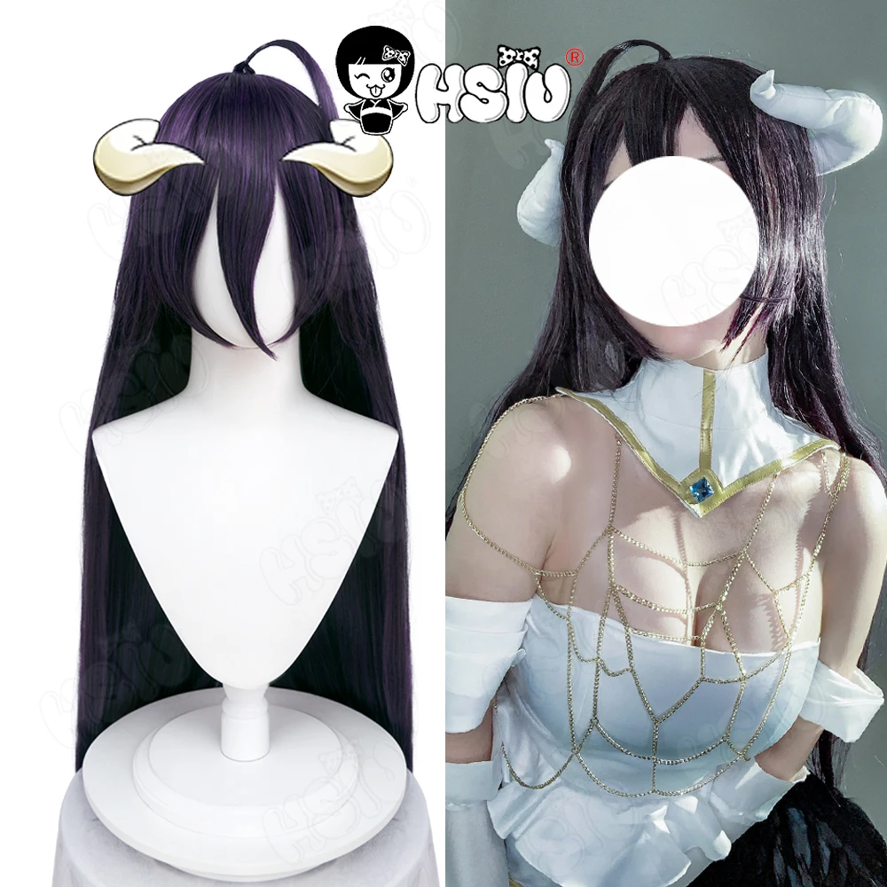 Парик для косплея Overlord Albedo Женский длинные черные и фиолетовые волосы из HSIU с