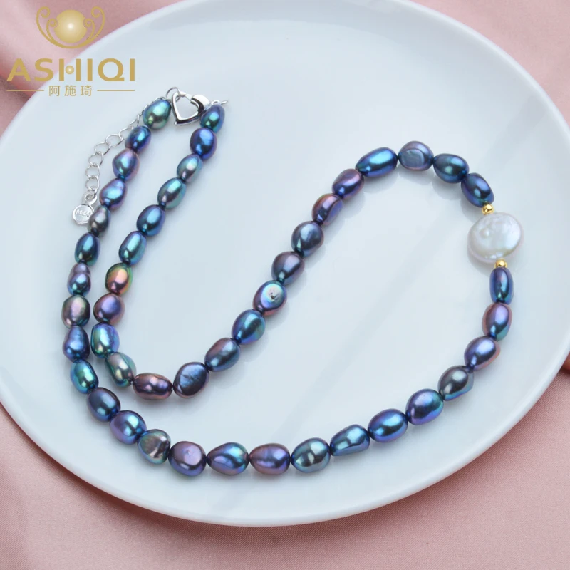 Женский черный пресноводный барочный жемчуг ASHIQI колье чокер из стерлингового