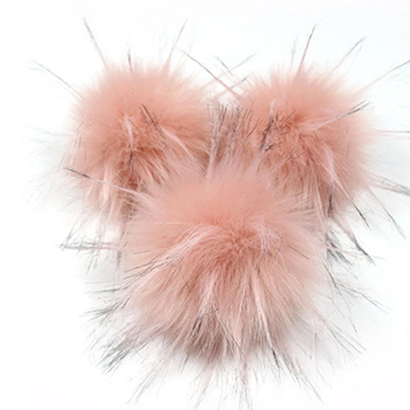 

10cm Artificial With Button Faux Raccoon Fur Ball Pom poms For Women Winter Hat Cap Solid Color Comfortable Soft Faux Fur Ball