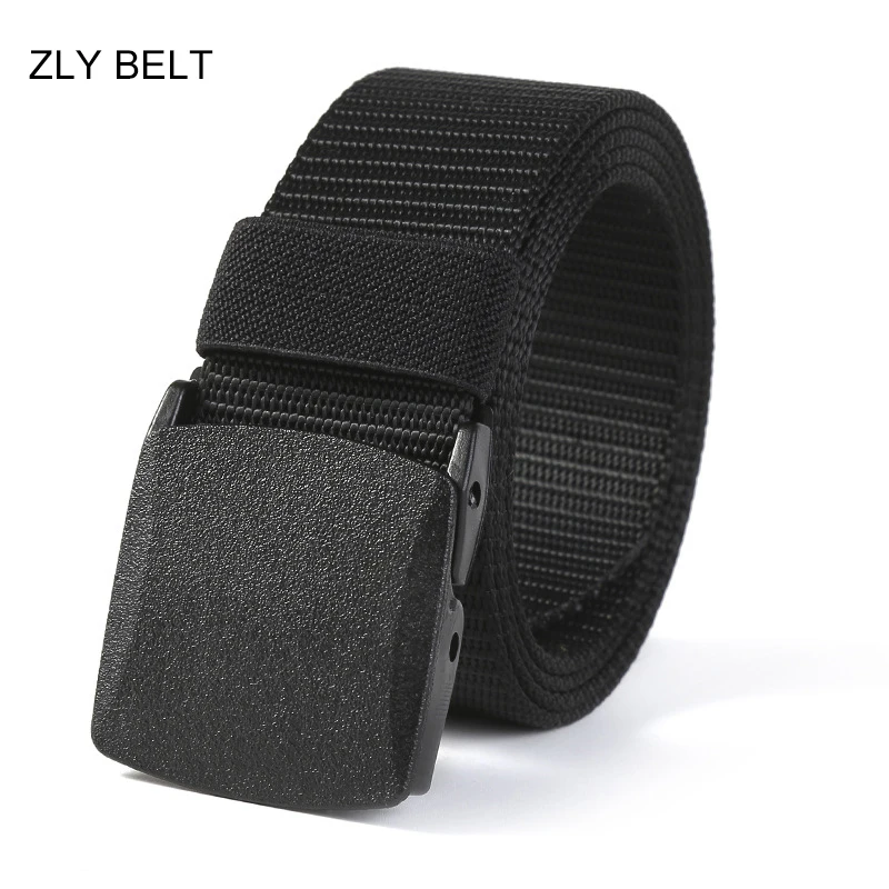 ZLY 2021 New Fashion Canvas Belt Men Women Uni Outdoor Tactical Plastic Buckle Solid Trend Hiking Waistband Casual Hot Sell