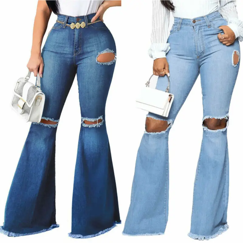 

Woman Pants High Waist Jeans Women Deinm Pants High Waist Skinny Distressed Ladies Flare Trousers Stretchy Slim Fit Jeans