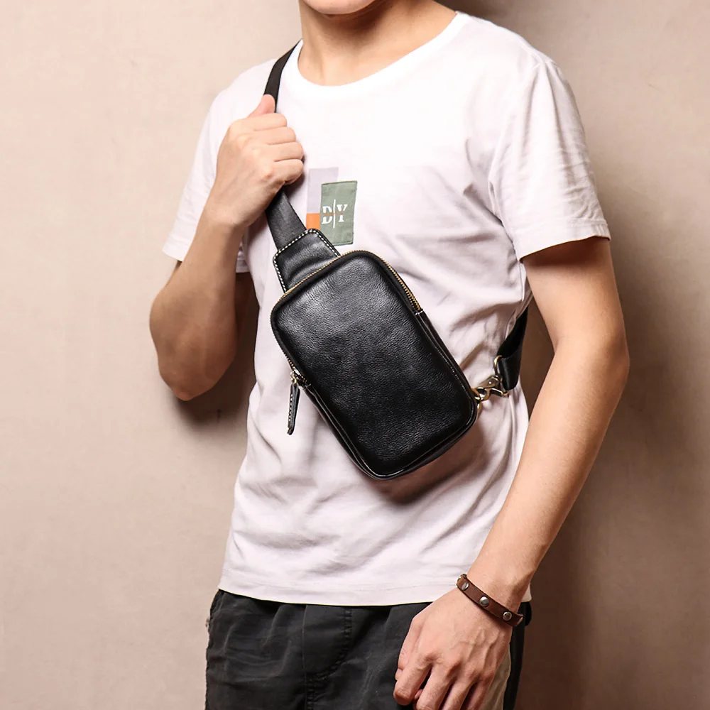 

Casual Men's Shoulder Bag Genuine Leather Simple Chest Bag High Quality Small Crossbody Single Strap For 7.9 Inch iPad NUPUGOO